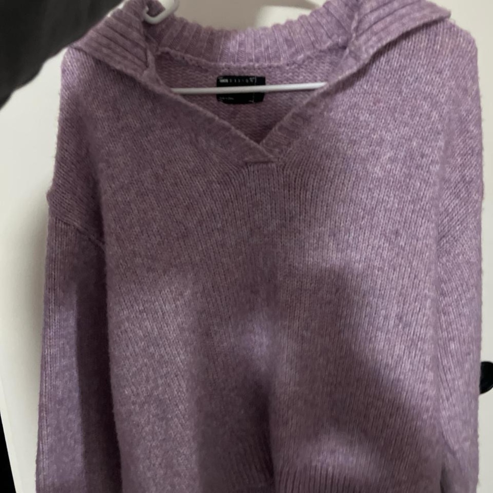 Purple V-Neck Sweater with Soft Texture